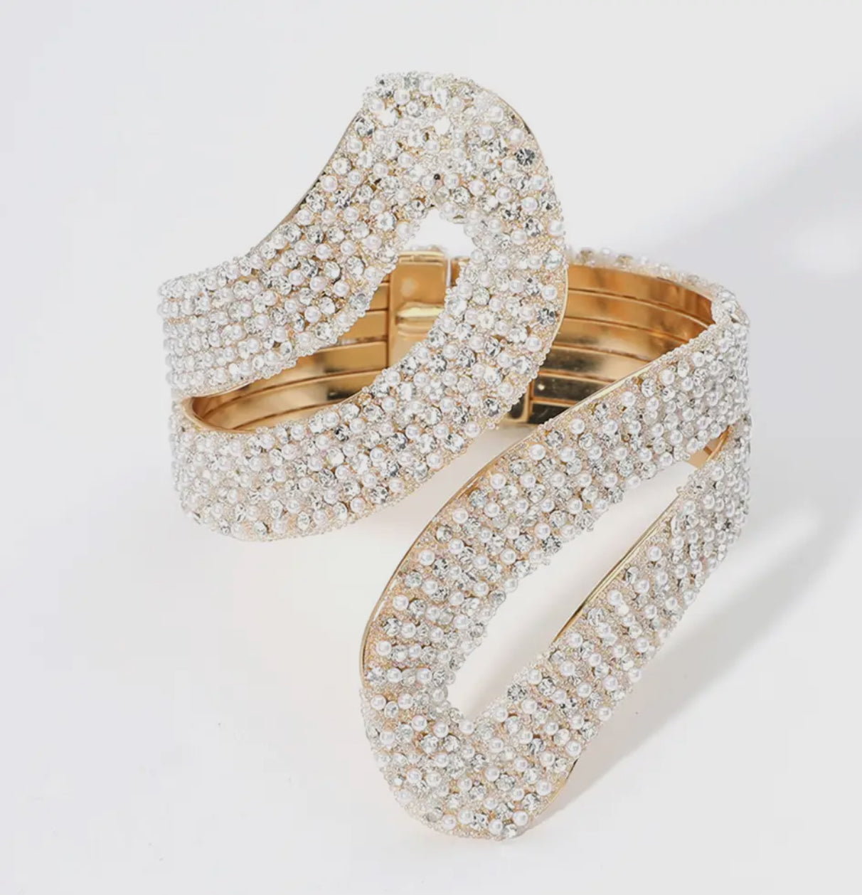 Stone Pearl Paved Hinged Bracelet