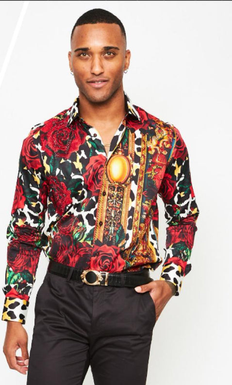 Red Roses RHINESTONE LONG SLEEVE SHIRT