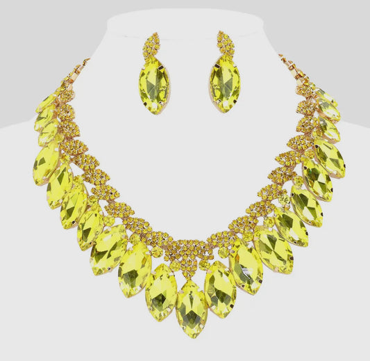 Yellow Marquise Stone Accented Necklace Set