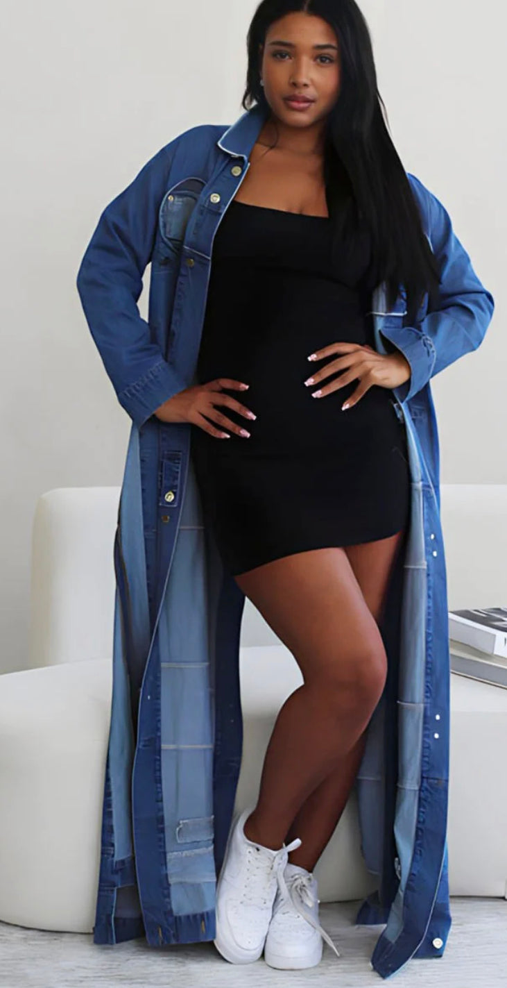 Slit Personality Denim Slit Maxi Jacket