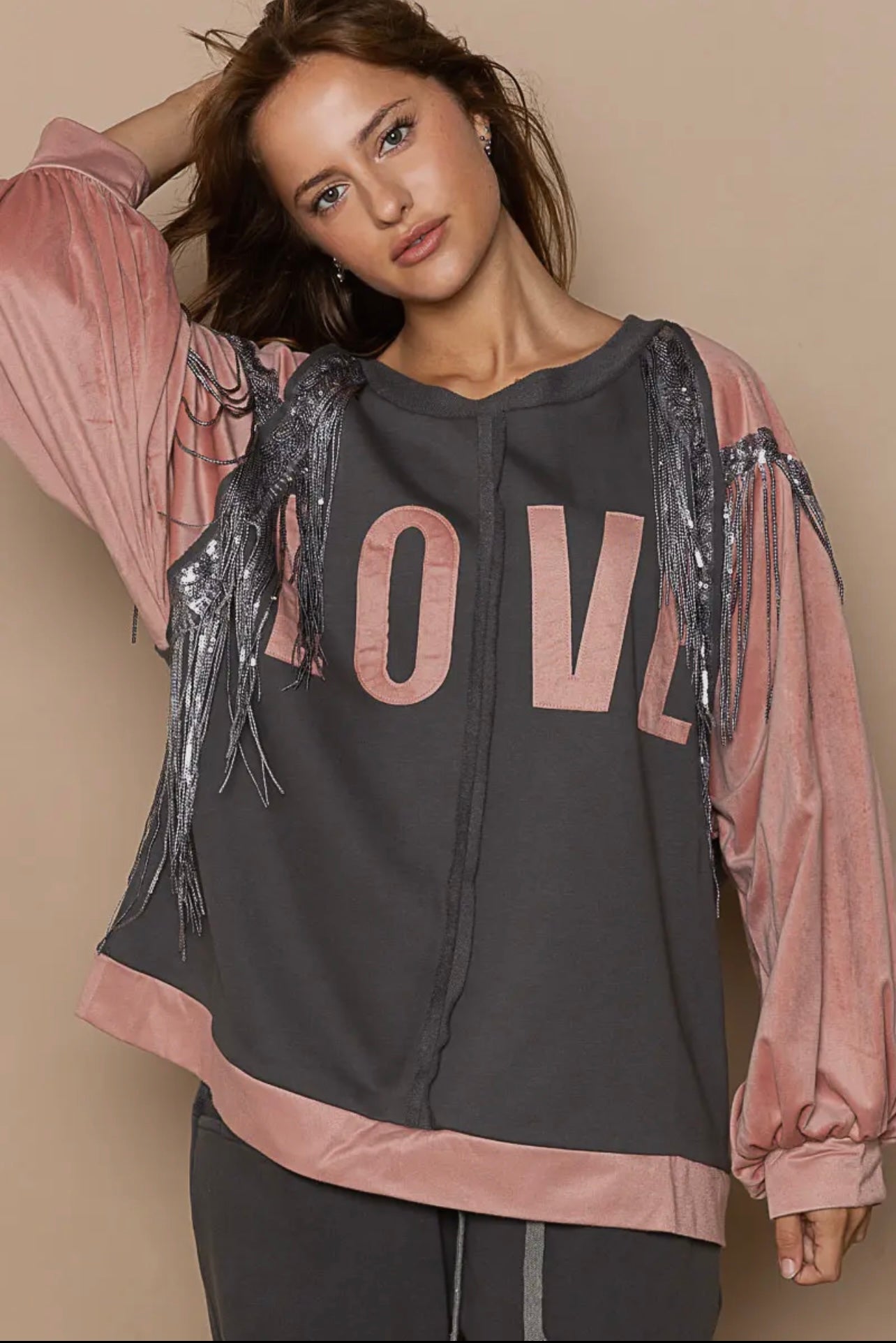 Say It With Love French  Sequin Tassel Top