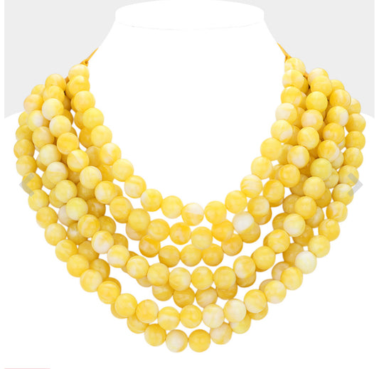 Chunky Acrylic Beaded Multi Layered Leather Magnetic Necklace