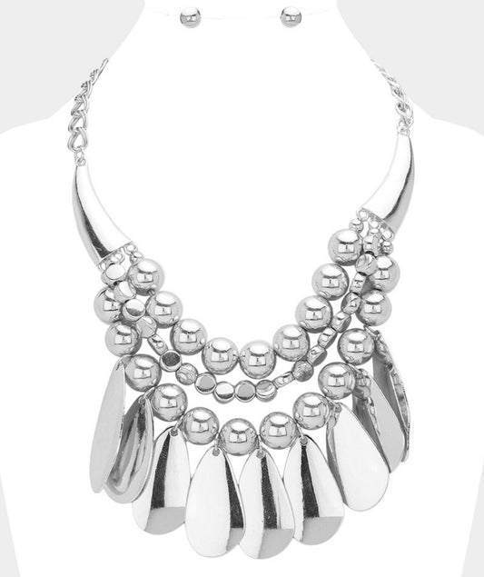 Metal Ball Teardrop Statement Necklace