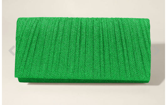 Green Pleated Shimmery Evening Clutch / Crossbody Bag
