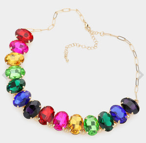 Multi Color Oval Stone Necklace