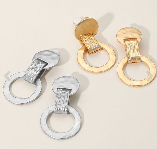 Abstract Hammered Metal Clip On Earrings