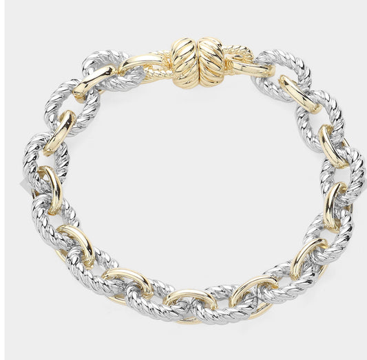 14K Gold Plate Two Tone Rope Chain Magnetic Bracelet