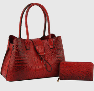 Red Estella Croc Bag w/Wallet