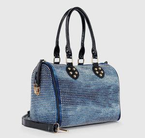 Sophisticated Blue Rhinestone Satchel Bag