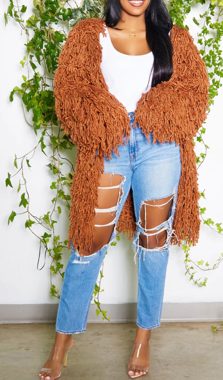 Flirty & Fabulous Fringe Cardigan_Mocha