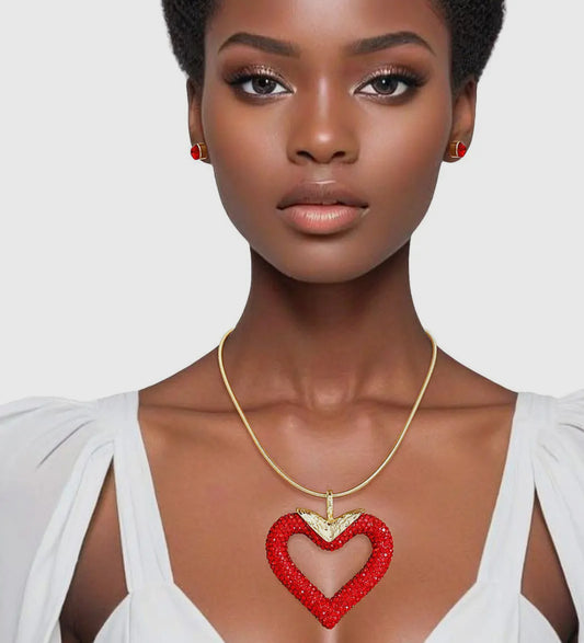 Chunky Bling Studded Heart Pendant Necklace
