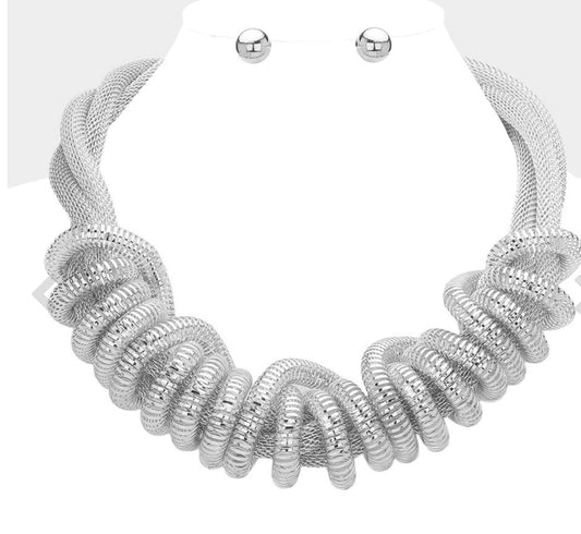 Mesh Metal Coil Statement Necklace