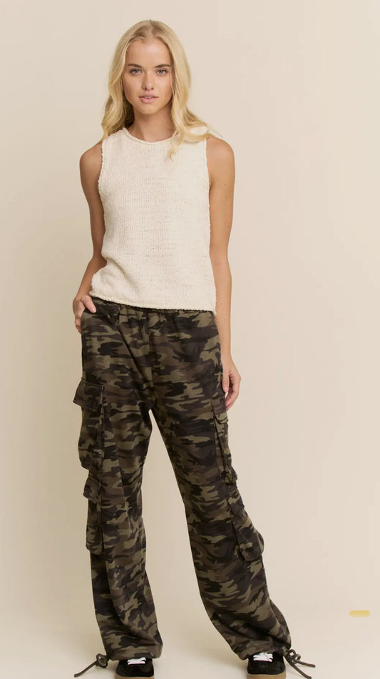Camo French Terry Cloth Cargo Pocket Pants