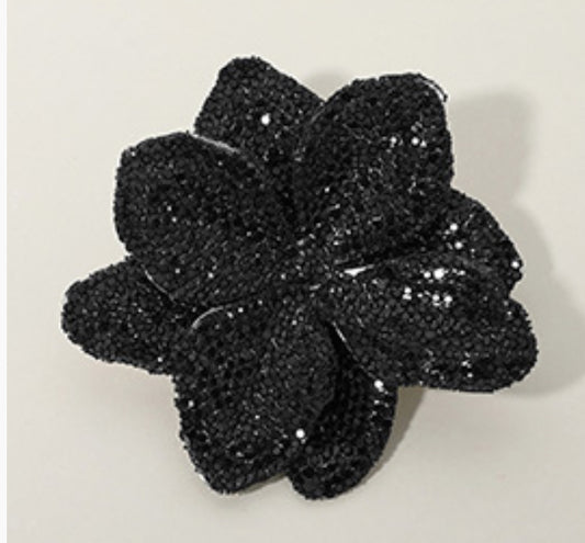 Stone Paved Flower Pin Brooch Alligator Snap Hair Clip