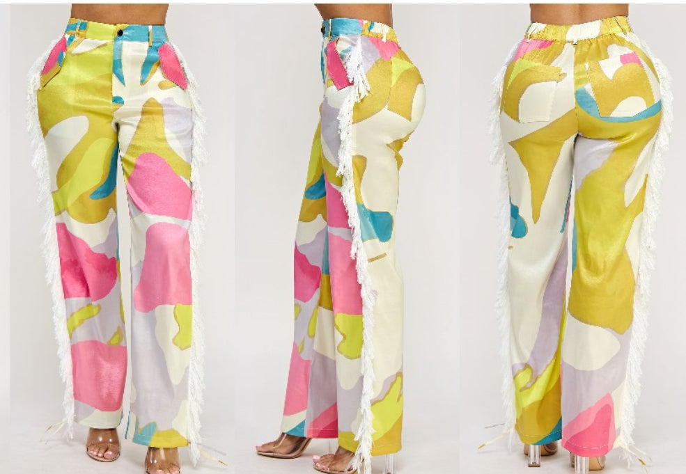 Resort Vacay Fringe Colorful Pants