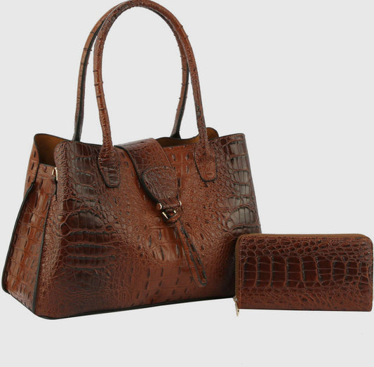 Chocolate Brown Estella Croc Bag w/Wallet