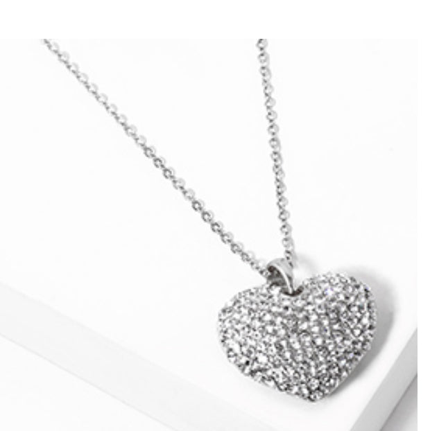 Crystal Rhinestone Pave Heart Pendant Necklace