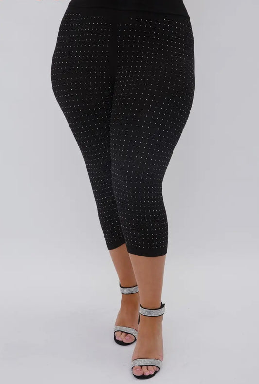 Black Leggings Capri with All Over Rhinestones