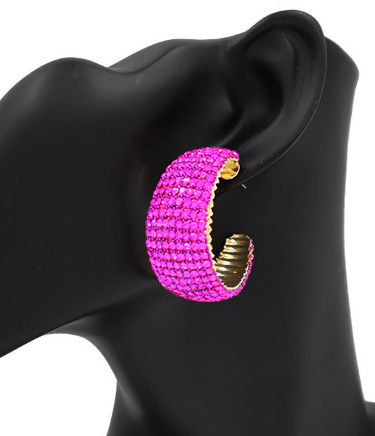 Fucshia Gold Bling Hoop Earrings