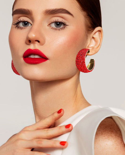 Red Bling Hoop Earrings