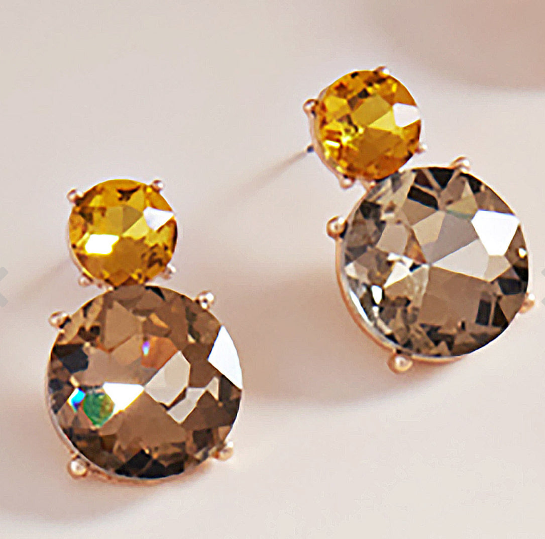 Double Round Crystal Stone Earrings