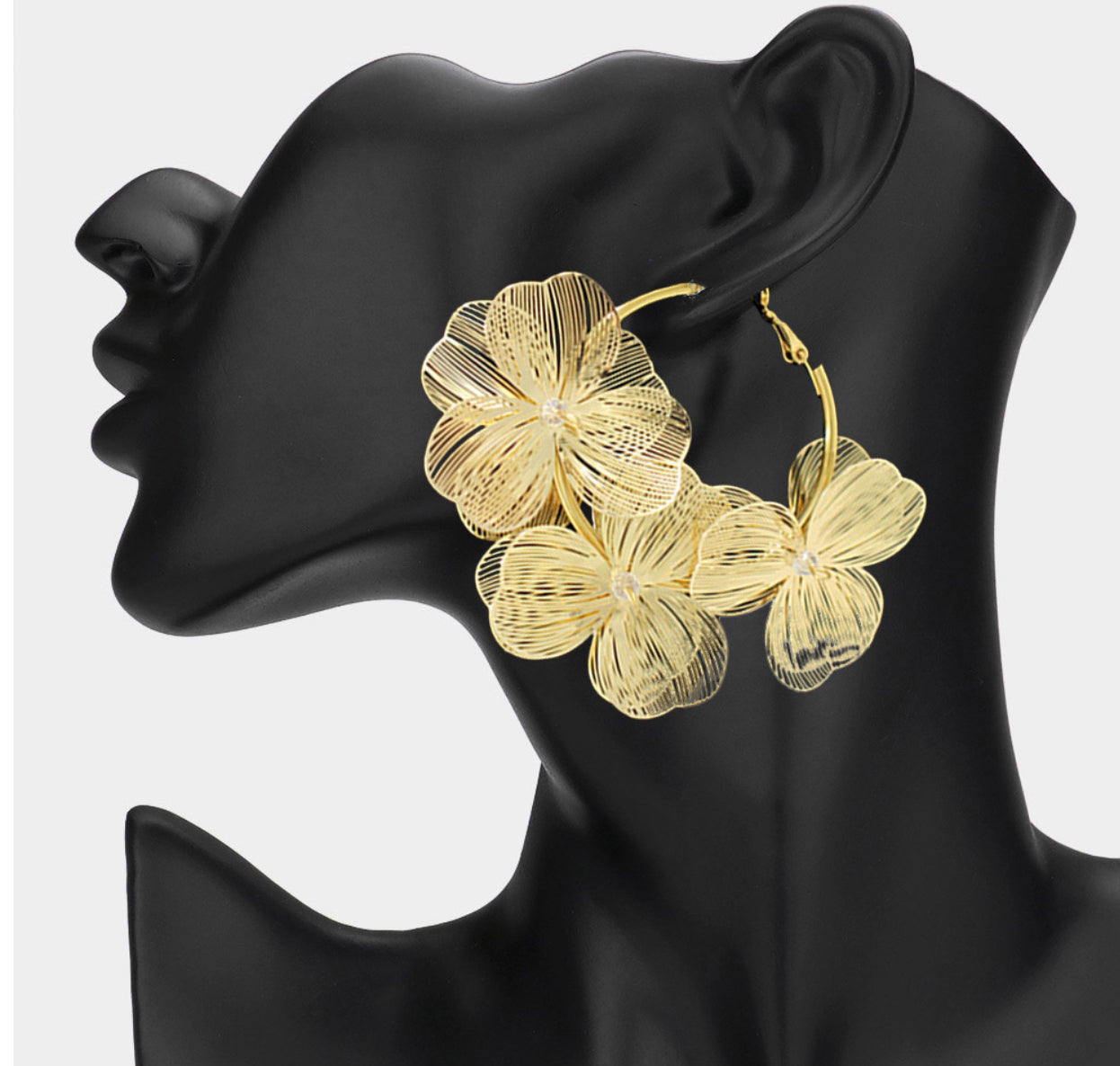 Triple Cutout Flower Hoop Earrings