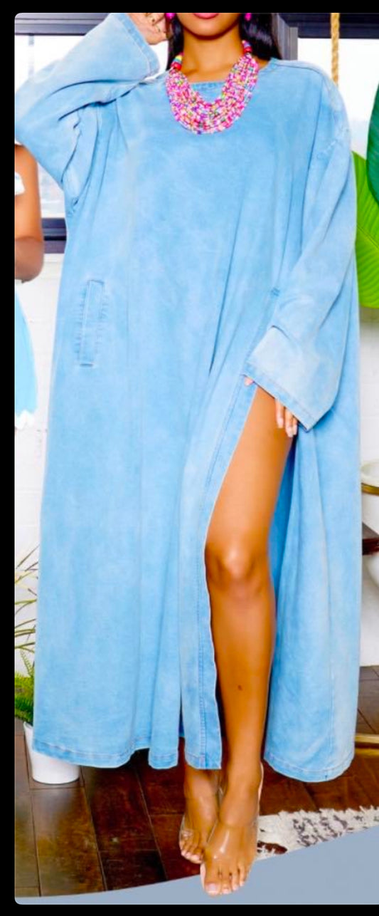 Oversized Denim Dress with Slit