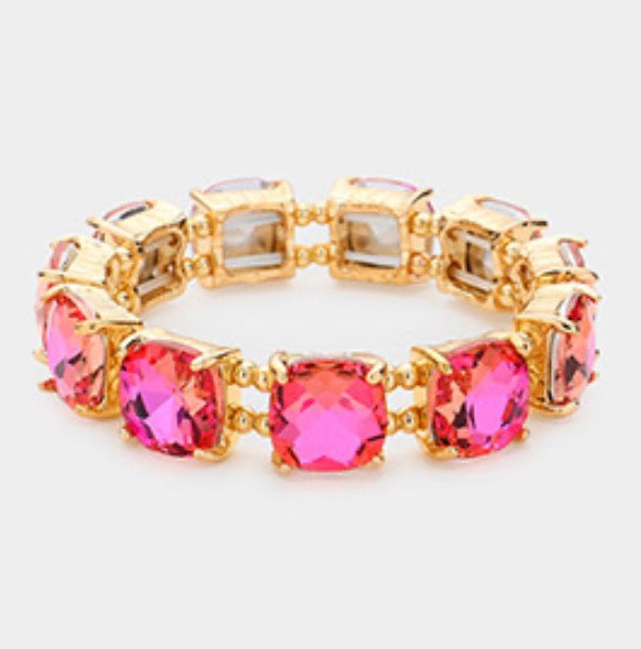Cushion Square Stone Stretch  Bracelet