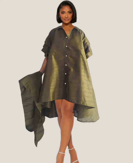 Fancy Swing Shirt Dress _Olive Green