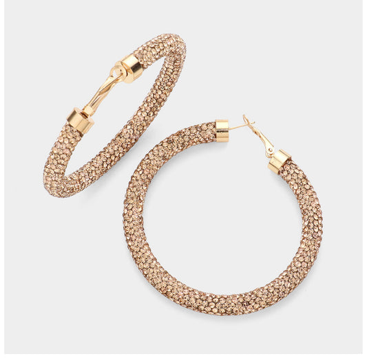 Prach Rhinestone Pave Hoop Earrings