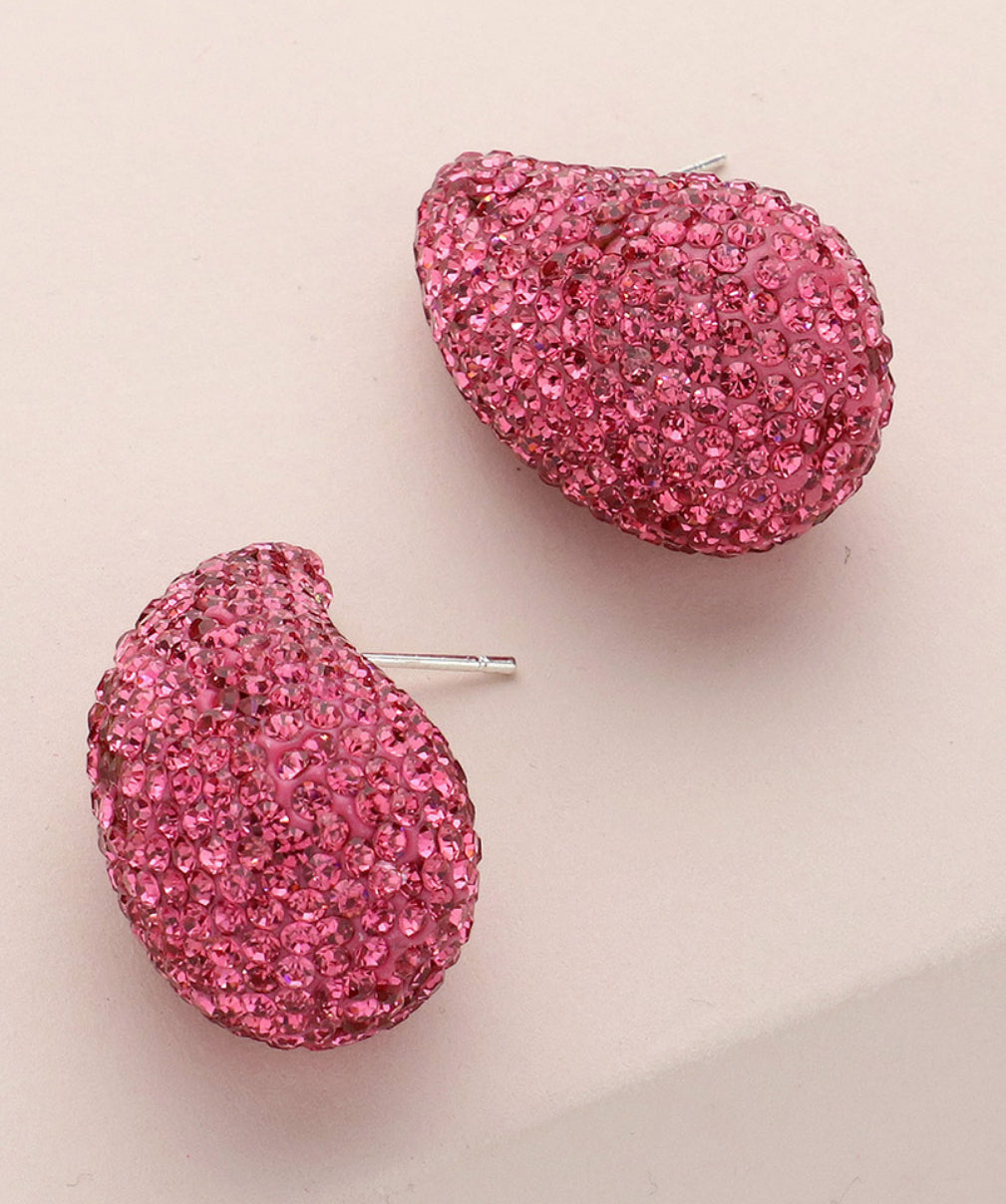 Bling Studded Teardrop Earrings_Pink