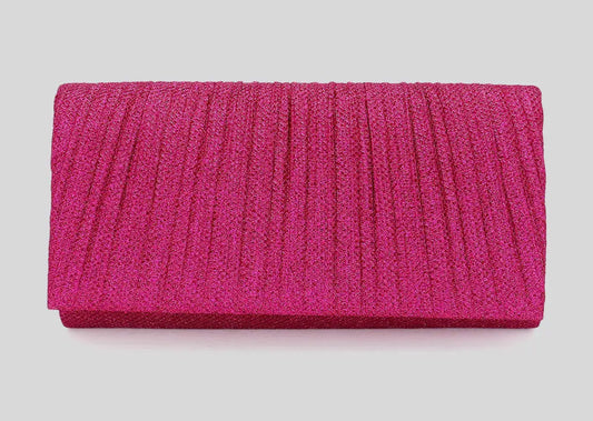 Fuchsia Pleated Shimmery Evening Clutch / Crossbody Bag