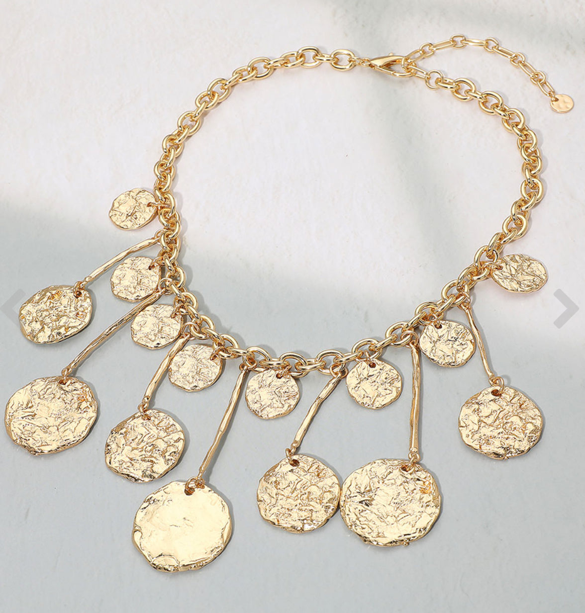 Hammered Metal Coin Statement Necklace