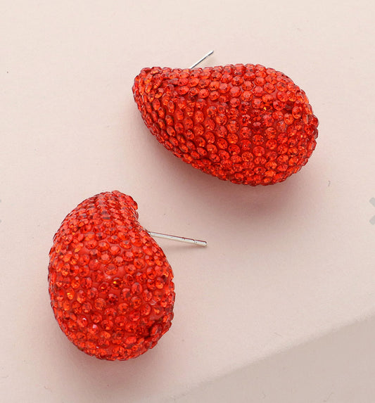 Bling Studded Teardrop Earrings_Orange