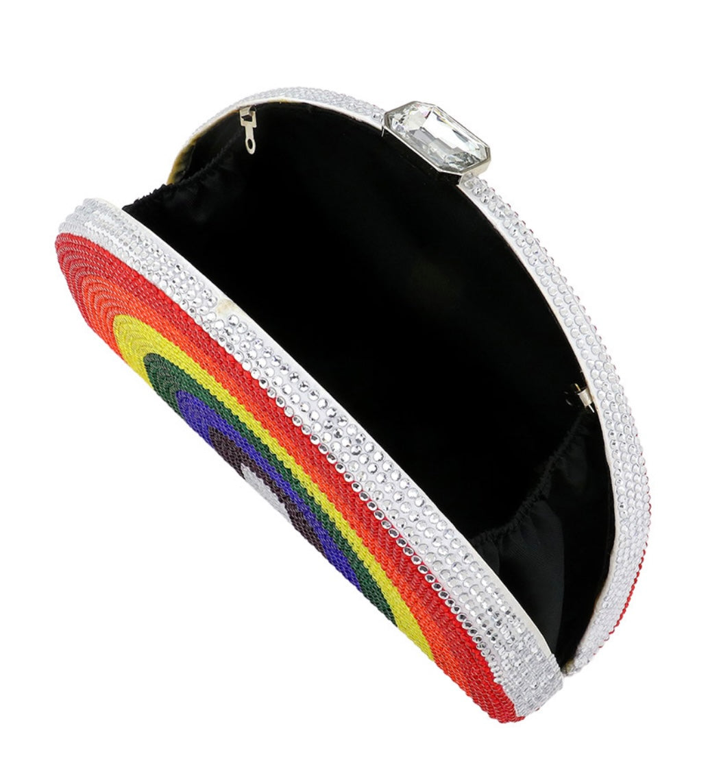 Crystal Rhinestone Rainbow Clutch Bag