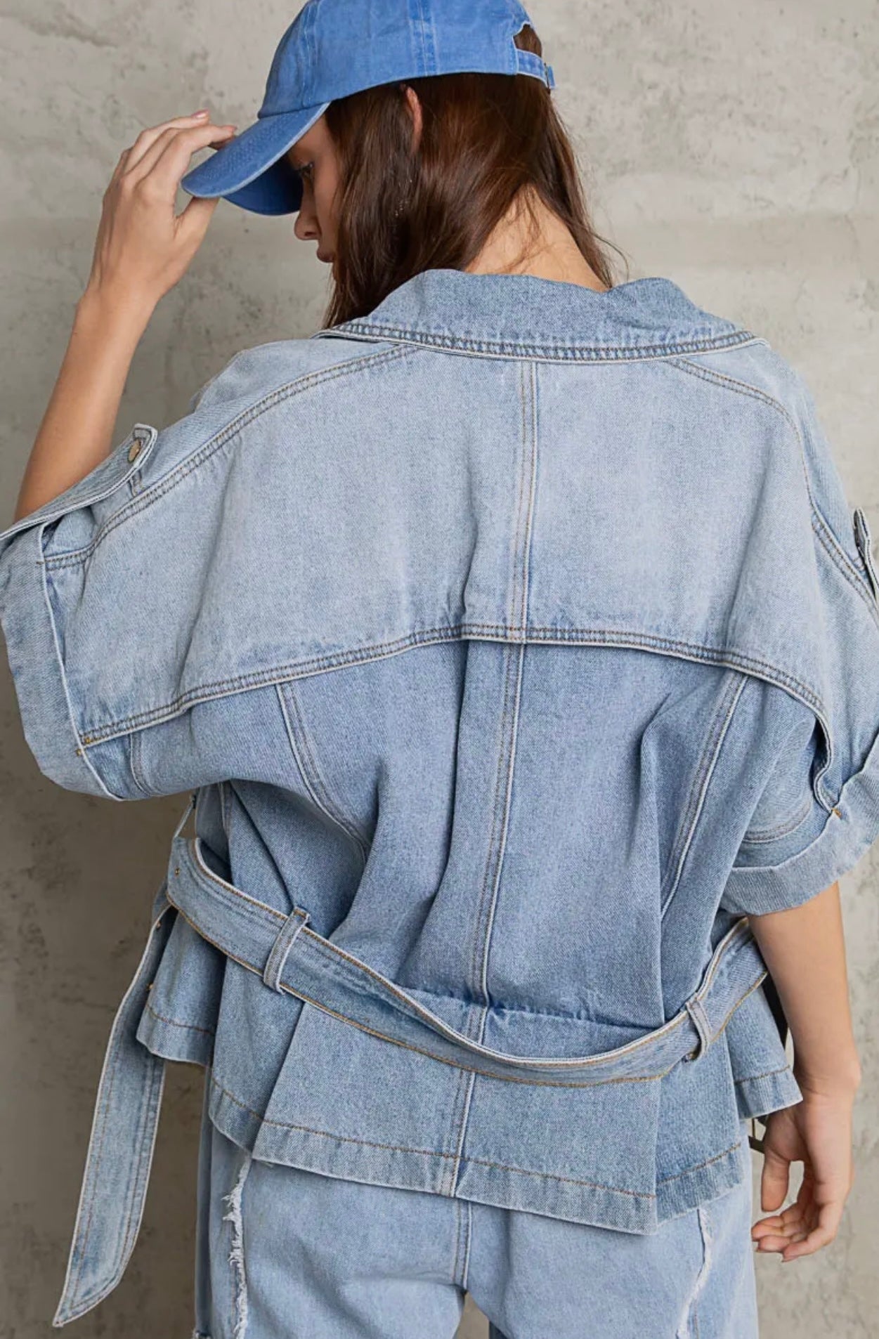 Asymmetrical Denim Zipper Waist Jacket