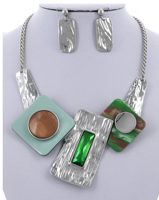 Green and Brown Abstract Necklace Set