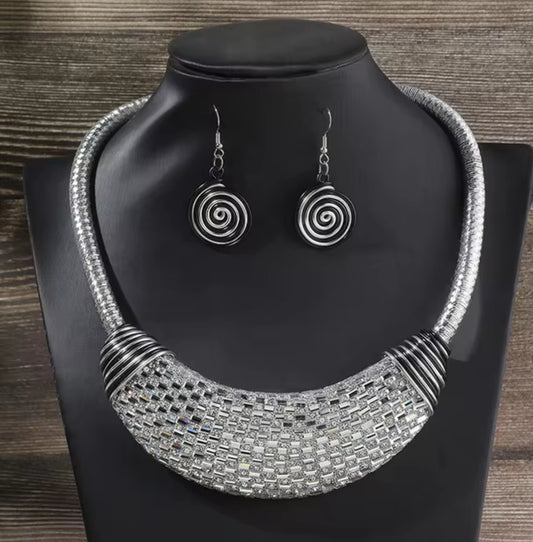 Silver Baguette Necklace Set