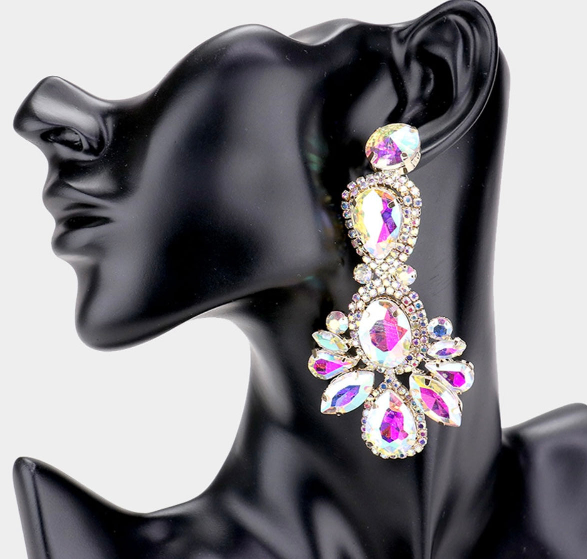 Gold AB  Crystal Rhinestone Pave Drop  Earrings