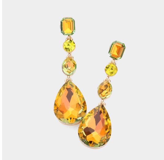 Teardrop Crystal Stone Earrings_Yellow