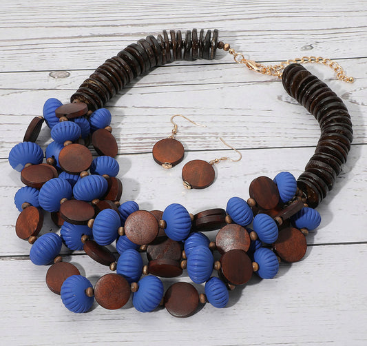 Bold Tribal Wooden Beaded Layered Statement Necklace