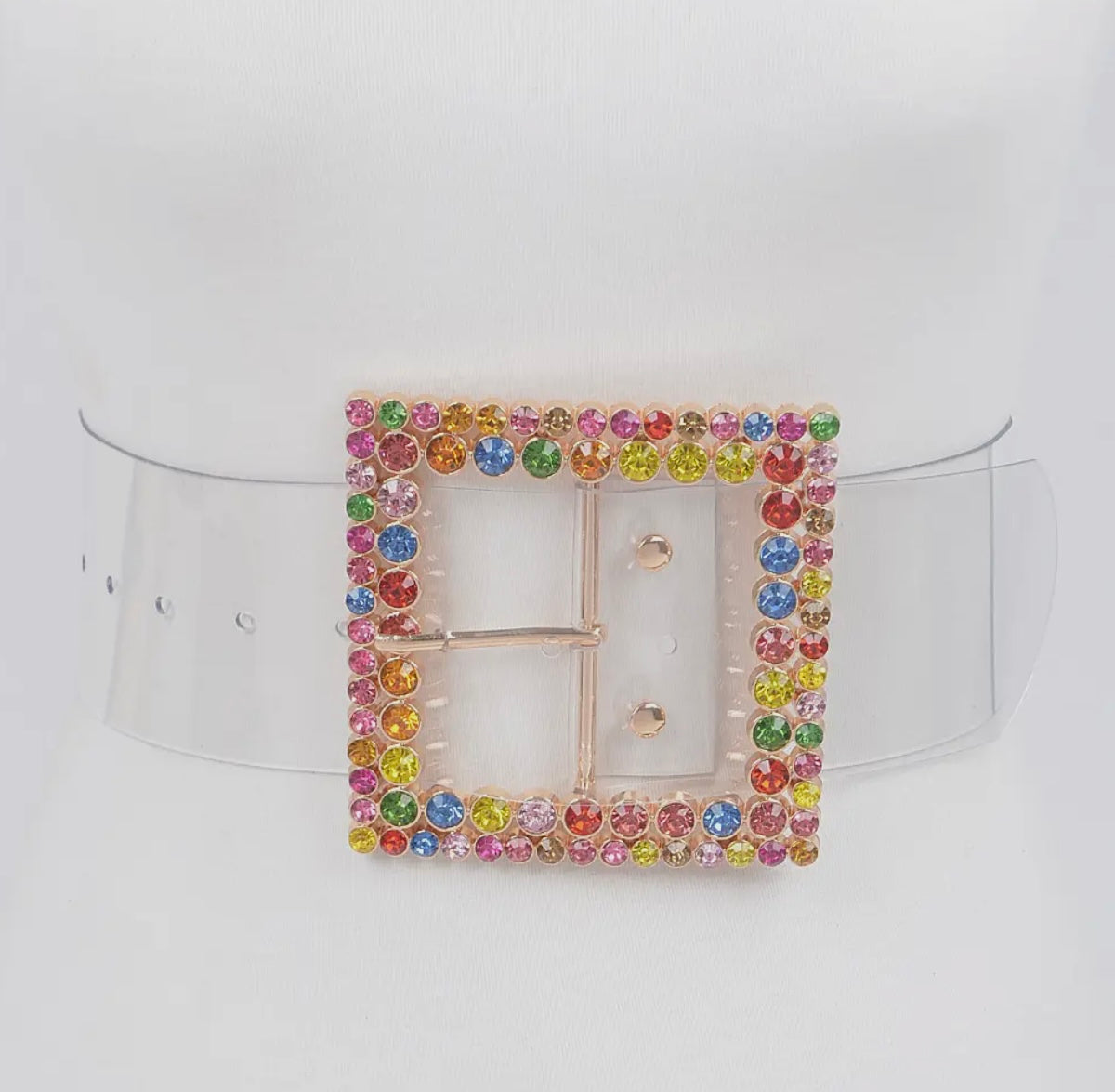 Clear w/ Gold Rhinestone or Color Rhinestone Buckle Belt _ CurvyWoman