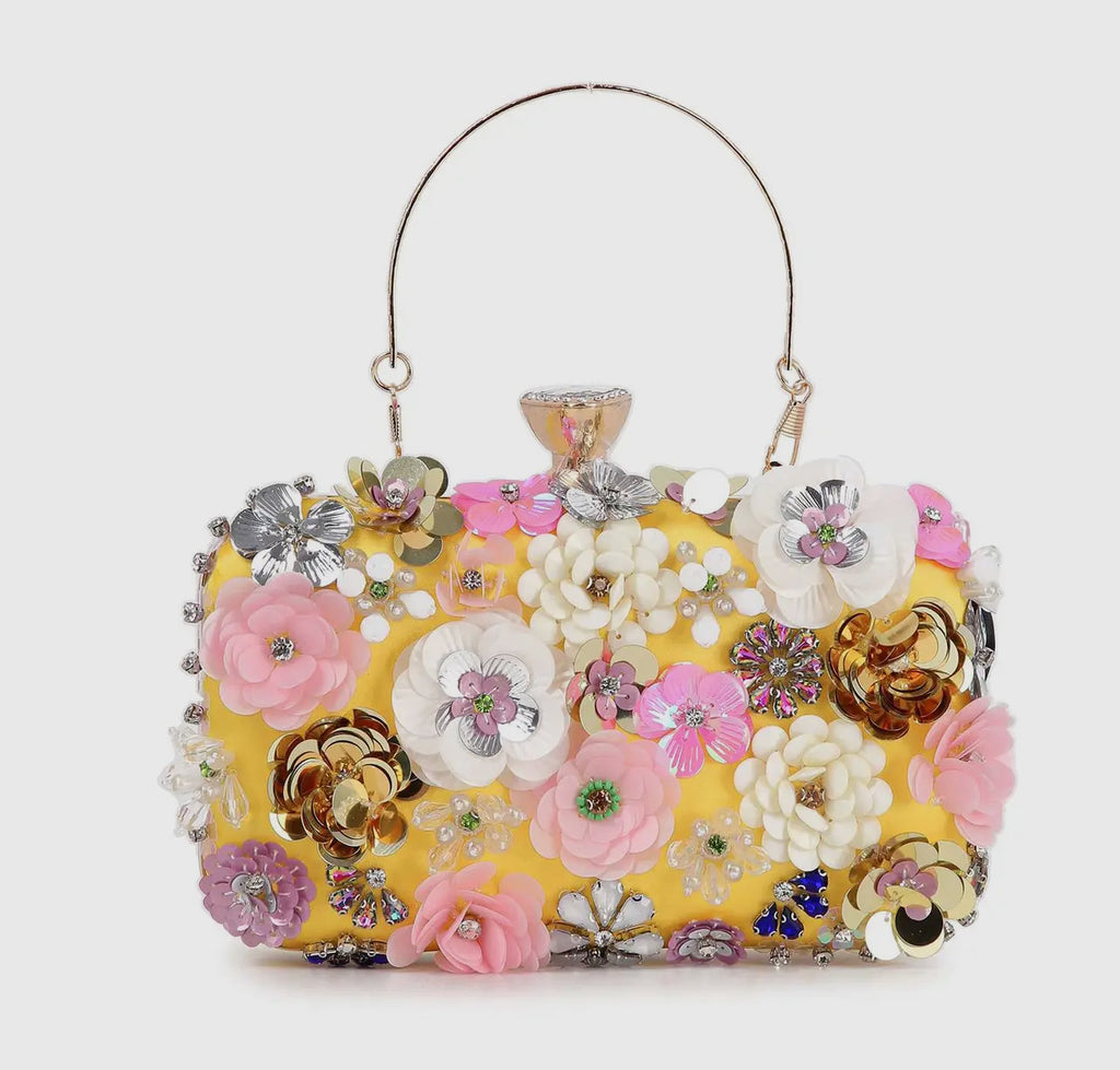 Yellow Luxury Pearl Flower Clutch Bag