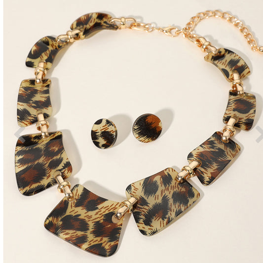 Leopard Acetate Plate Link Statement Necklace