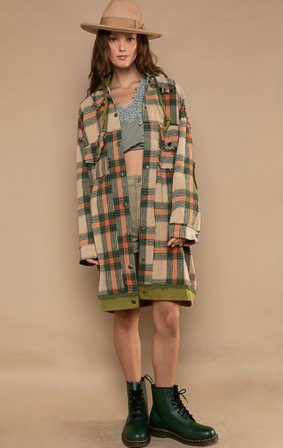 Tucker Olive Green Plaid Oversized Jacket