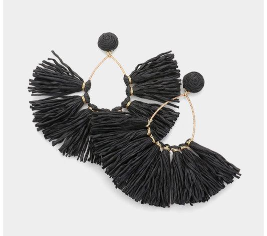 Raffia Fringe Fan Dangle Earrings