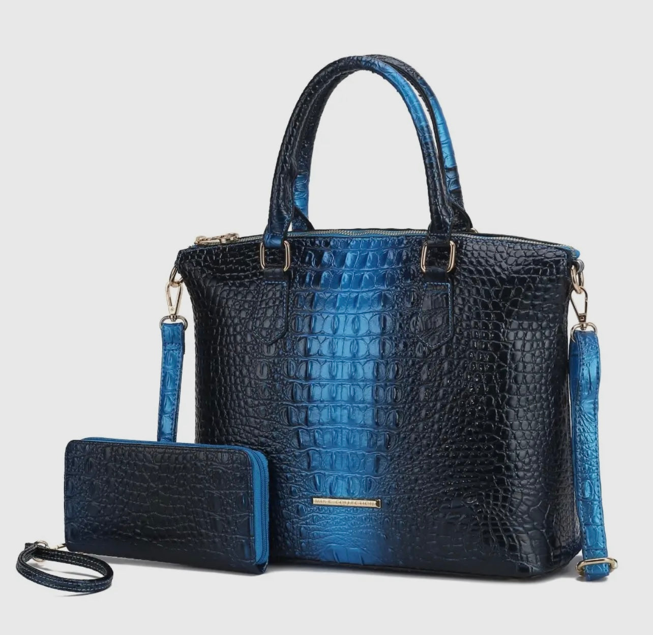 Liora Croc Embossed Tote Bag and Set_Blue