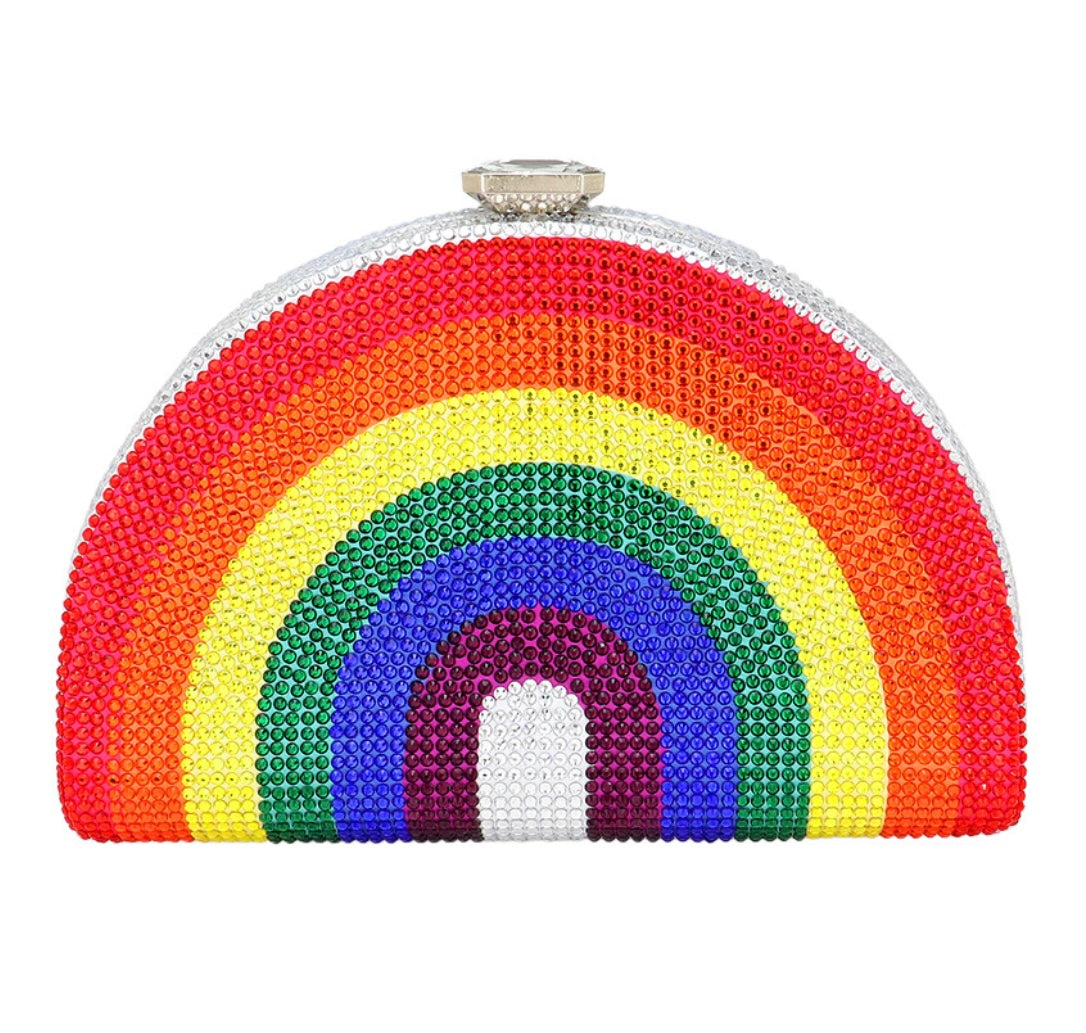 Crystal Rhinestone Rainbow Clutch Bag