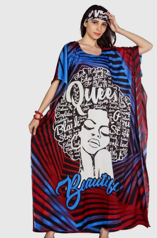 Queen Blue and Red  PRINT RAYON KAFTAN