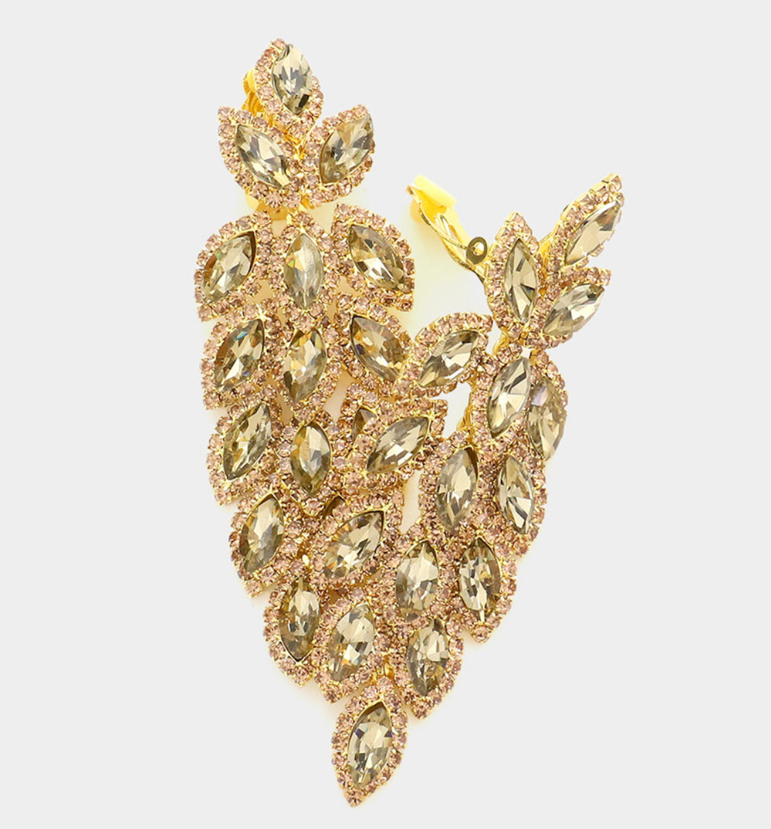 Crystal Stone Leaf Cluster Marquise  Earrings
